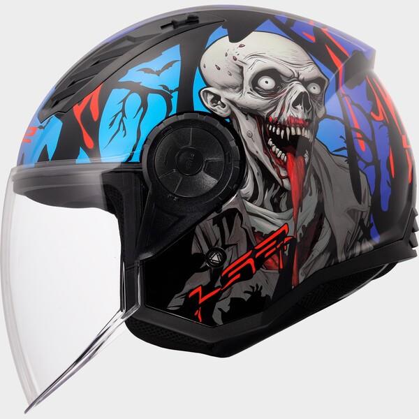 10446 6942141787980 366162526S casco moto jet ls2 of616 airflow ii zombie ii black red blue taglia s